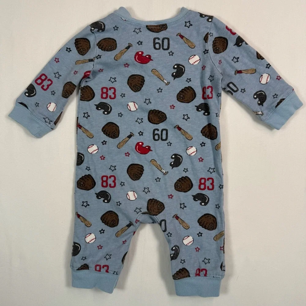 GYMBOREE Baby Boys' Blue Baseball Printed Long Sleeve Romper Playsuit Size‎ 0-3M